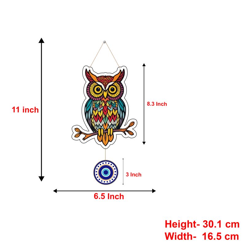 Owl with Evil Eye Wooden Wall Hanging Modern Artwork Home, Office, Living Room Decor Nazar Battu for Entrance Vastu Spiritual Traditional Home Décor